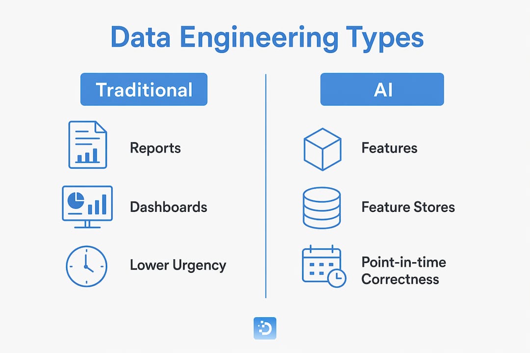 Infographic comparing traditional and AI data engineering differences