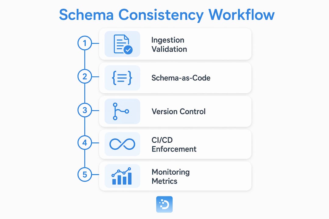 Infographic showing schema consistency workflow steps