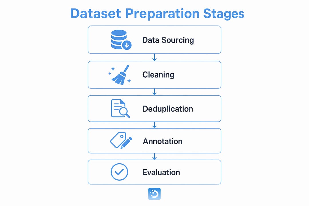Infographic illustrating key dataset preparation stages