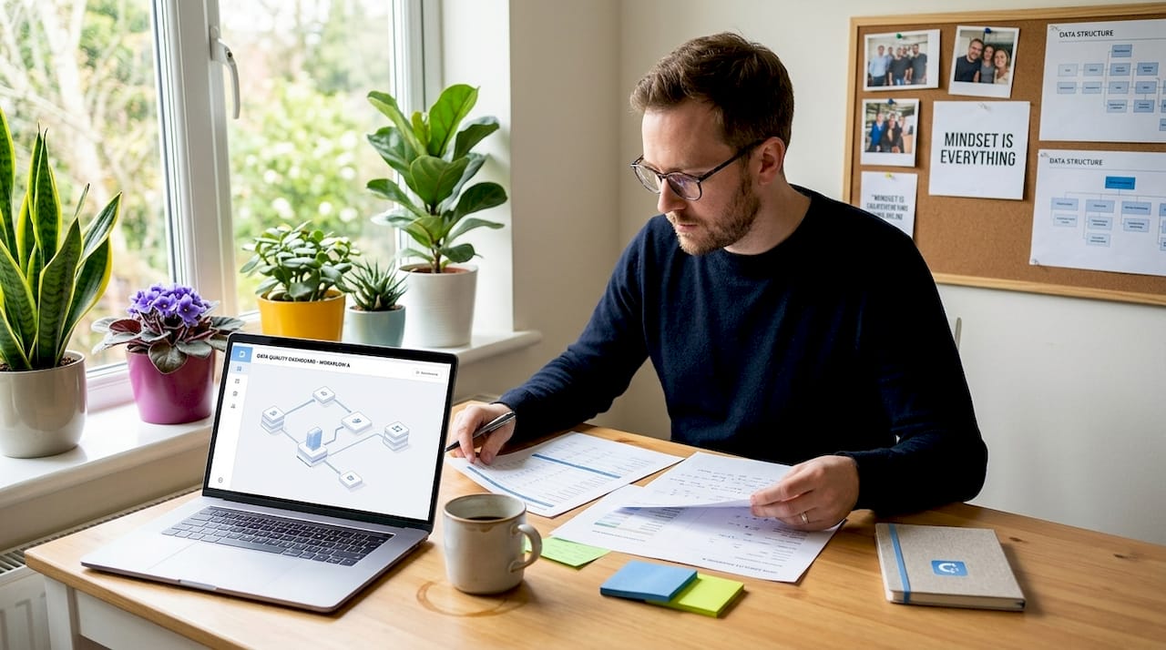 Data scientist reviewing dataset quality