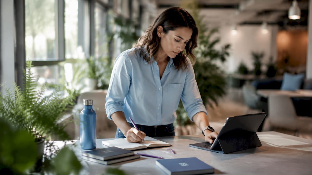 Data engineer reviewing data dictionary at desk