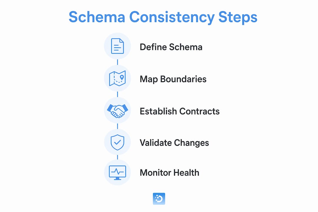Infographic showing schema consistency workflow steps