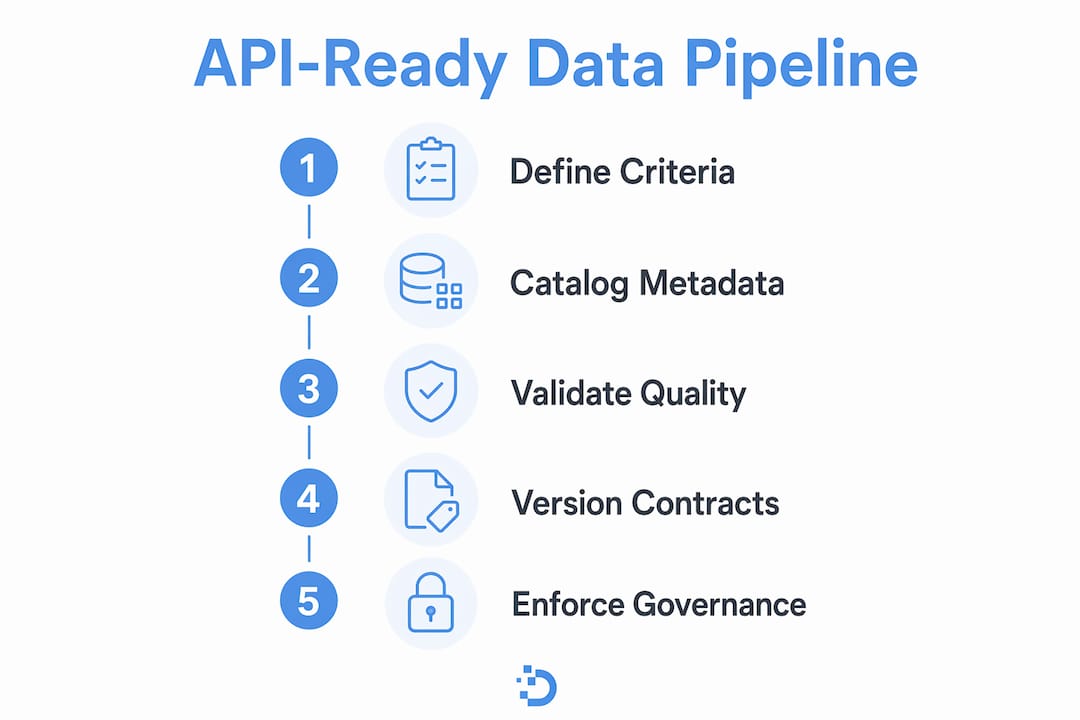 Infographic illustrating API-ready data pipeline stages