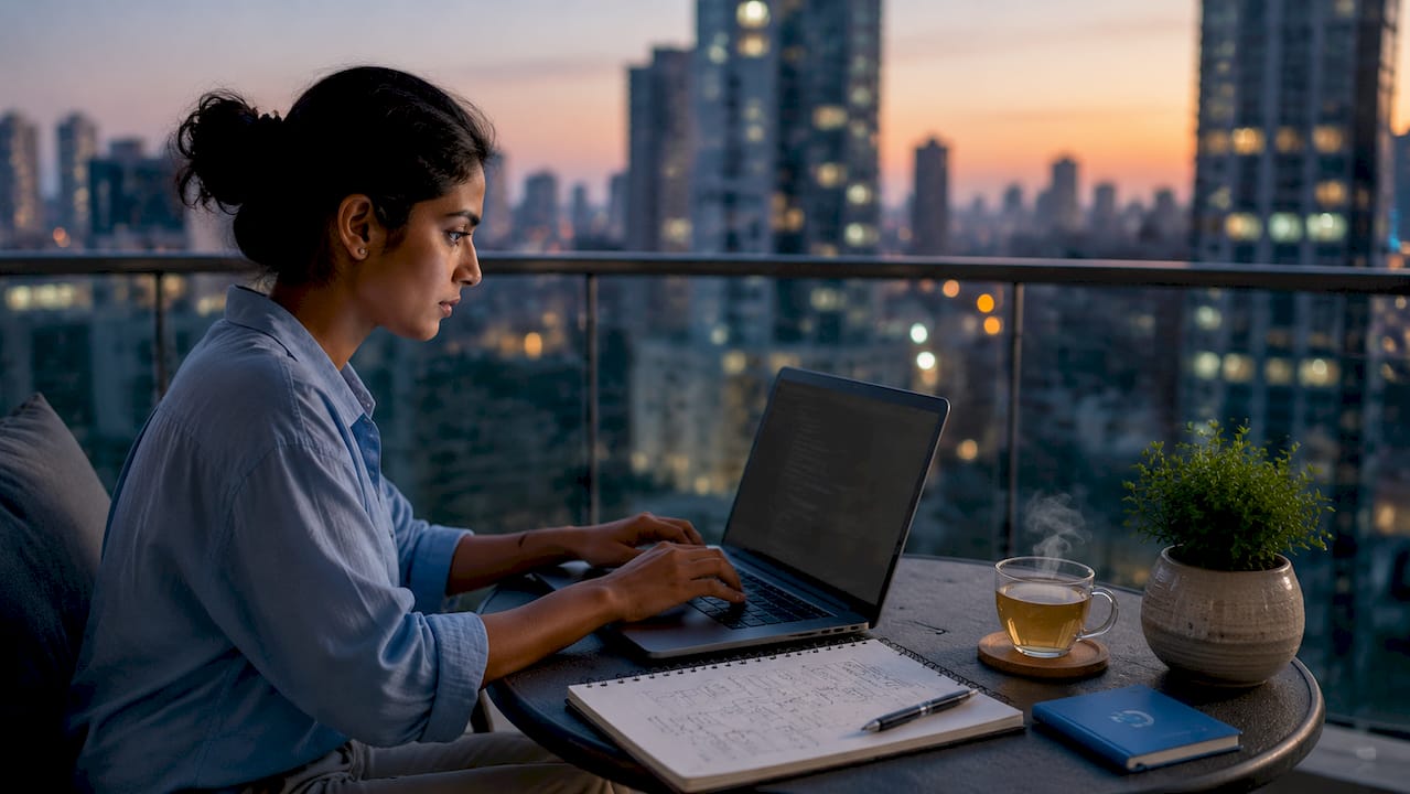 Professional woman coding programmatic extraction script