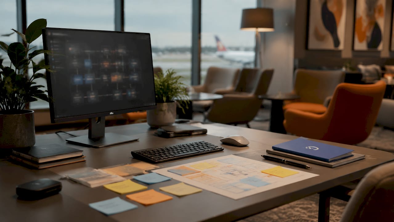 Isometric data design workspace with server and diagrams