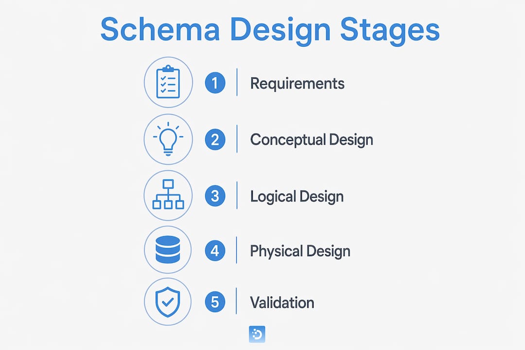 Infographic showing schema design stages