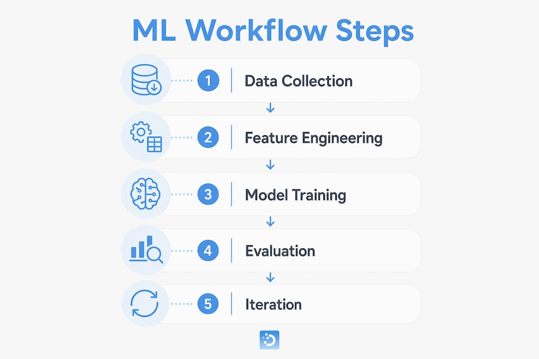Infographic showing machine learning workflow steps
