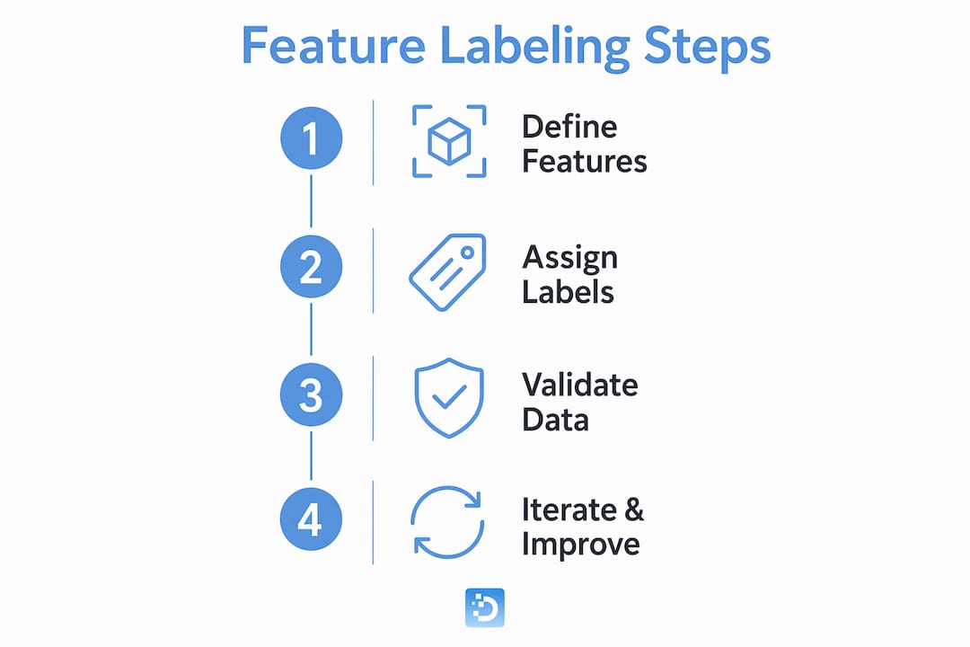 Infographic showing feature labeling steps in vertical flow