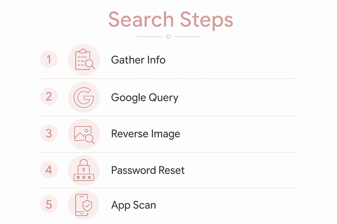 Infographic showing step-by-step dating profile search methods