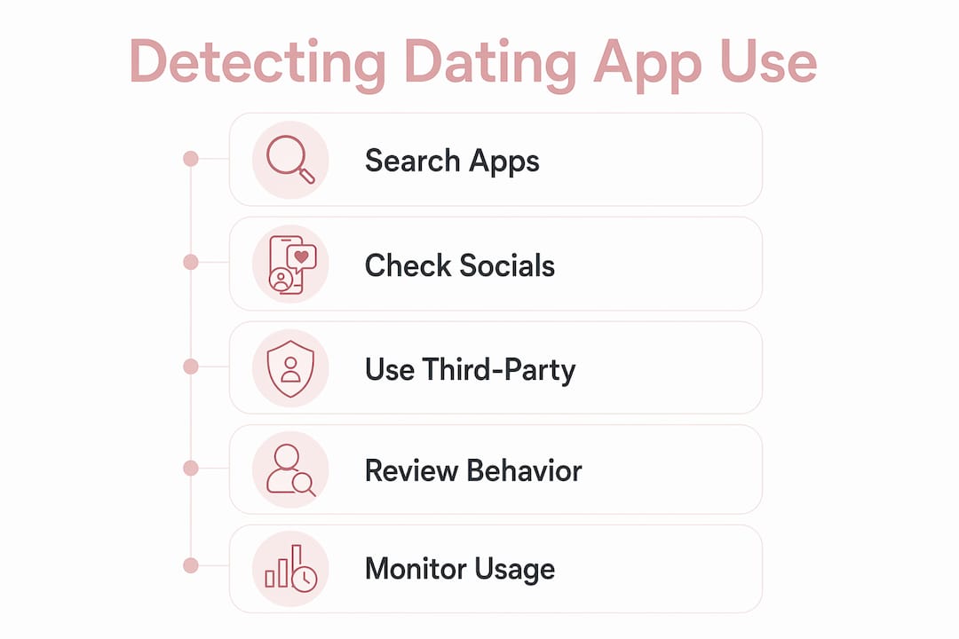 Infographic outlining steps to detect dating app use