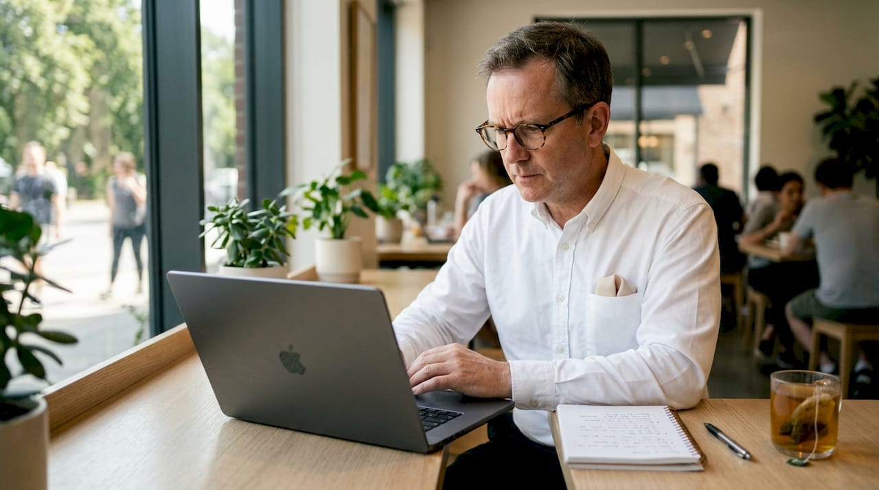 Man using desktop for advanced Google search operators