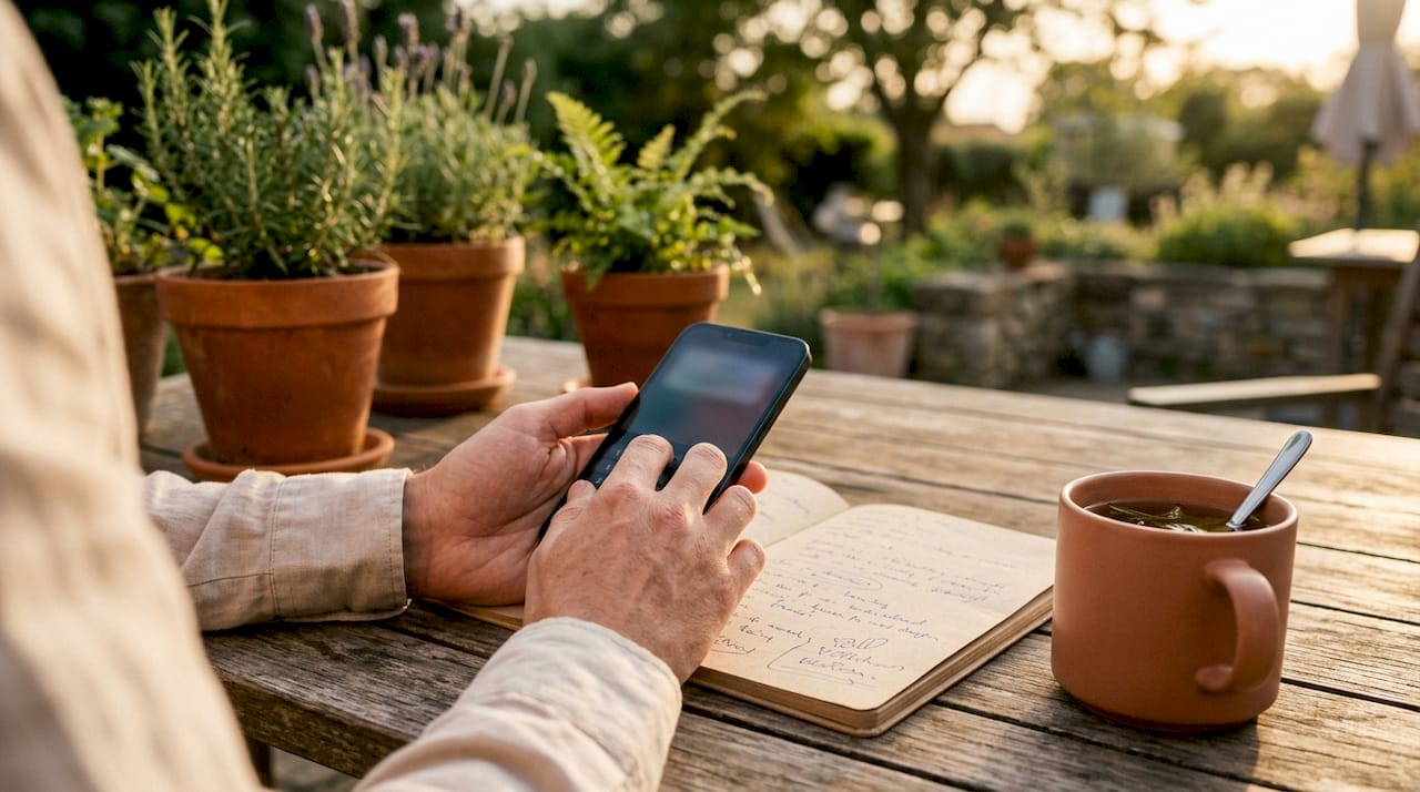 Hands typing partner contact info on smartphone