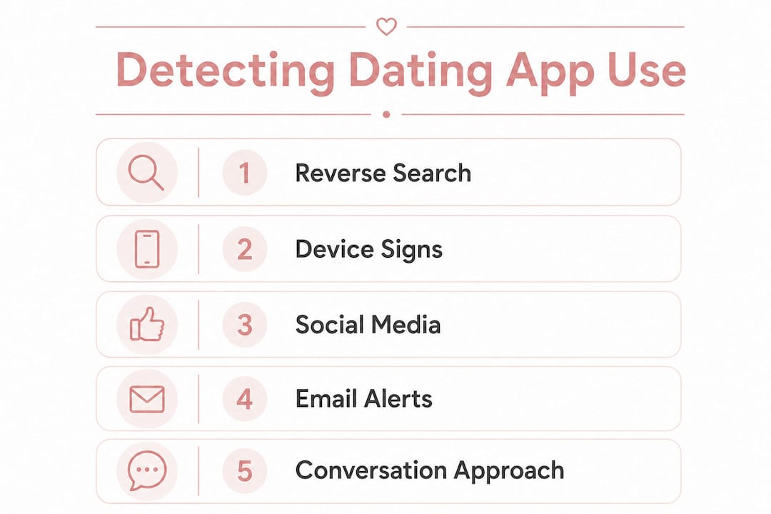 Infographic outlining steps to detect dating app use
