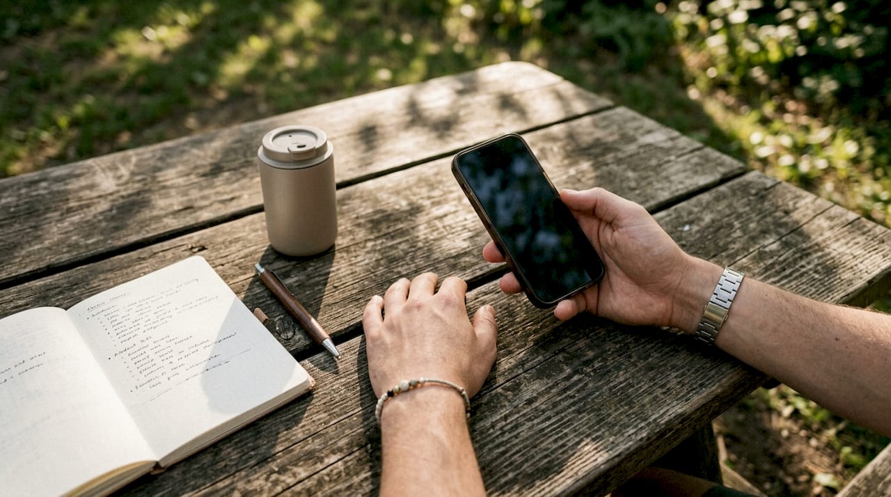 Hands performing reverse image search on smartphone