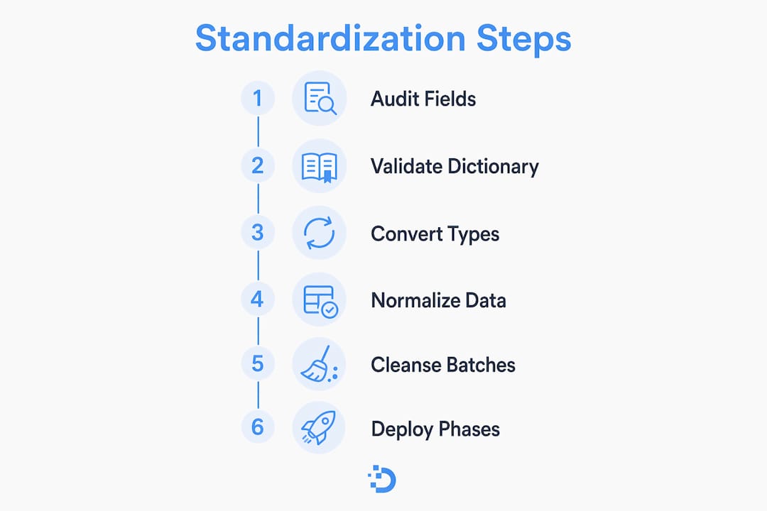 Infographic illustrating field standardization process steps