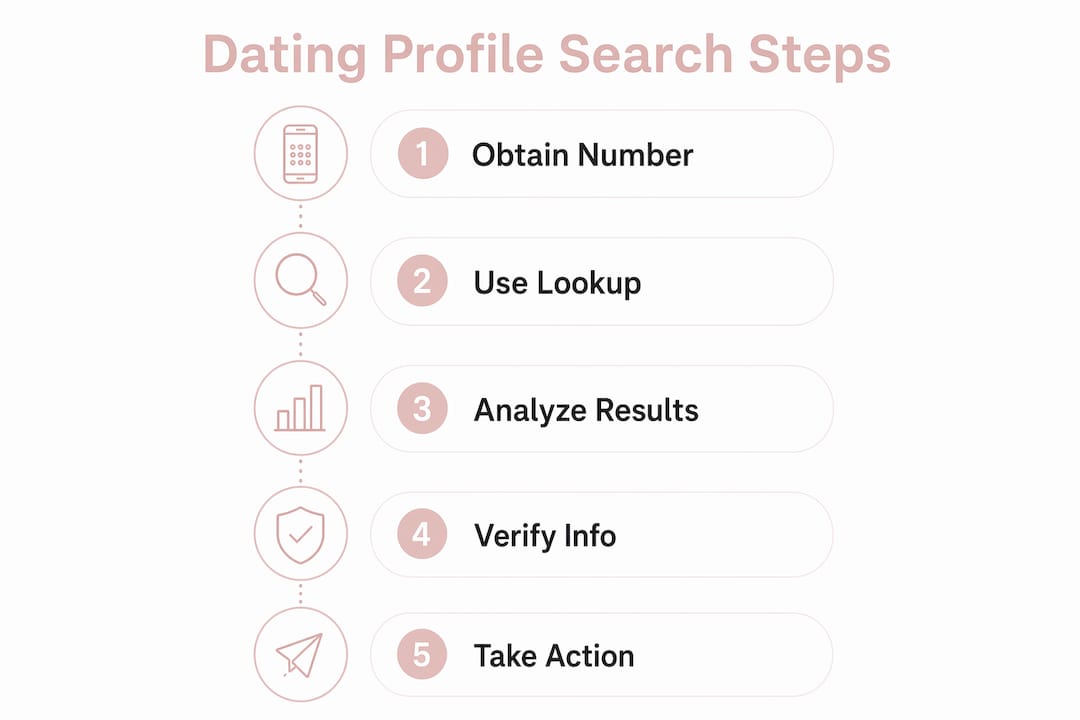 Infographic showing dating profile search steps