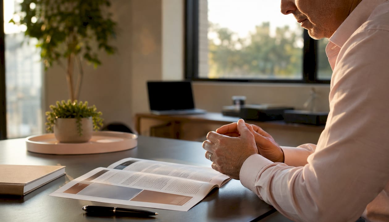 Hands on legal privacy documents at desk