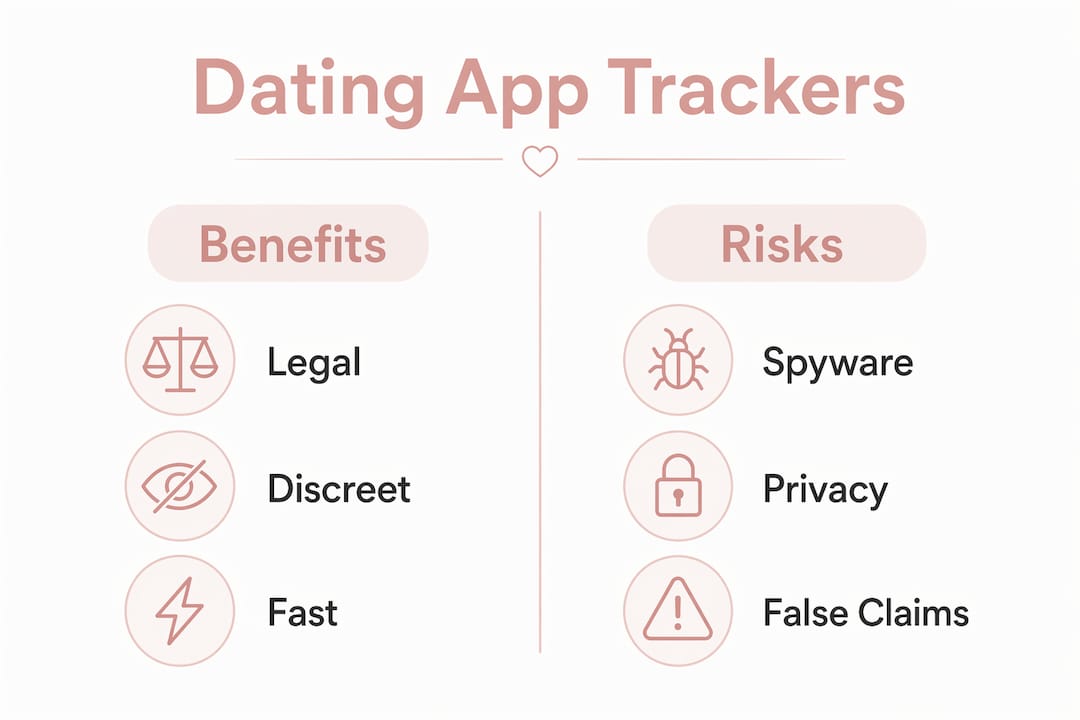 Infographic showing dating app tracker pros and cons