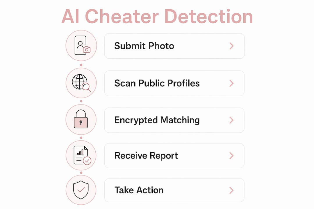 Infographic showing AI cheater detection steps