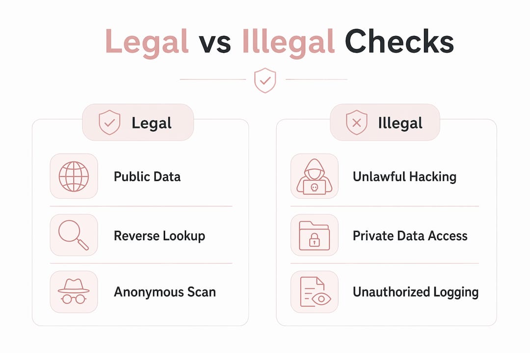 Infographic contrasting legal and illegal ways to check Tinder presence