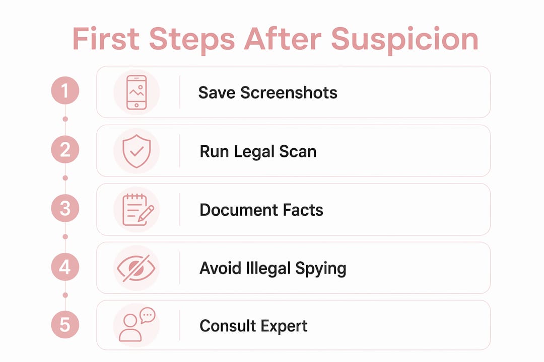 Infographic illustrating steps after suspecting cheating