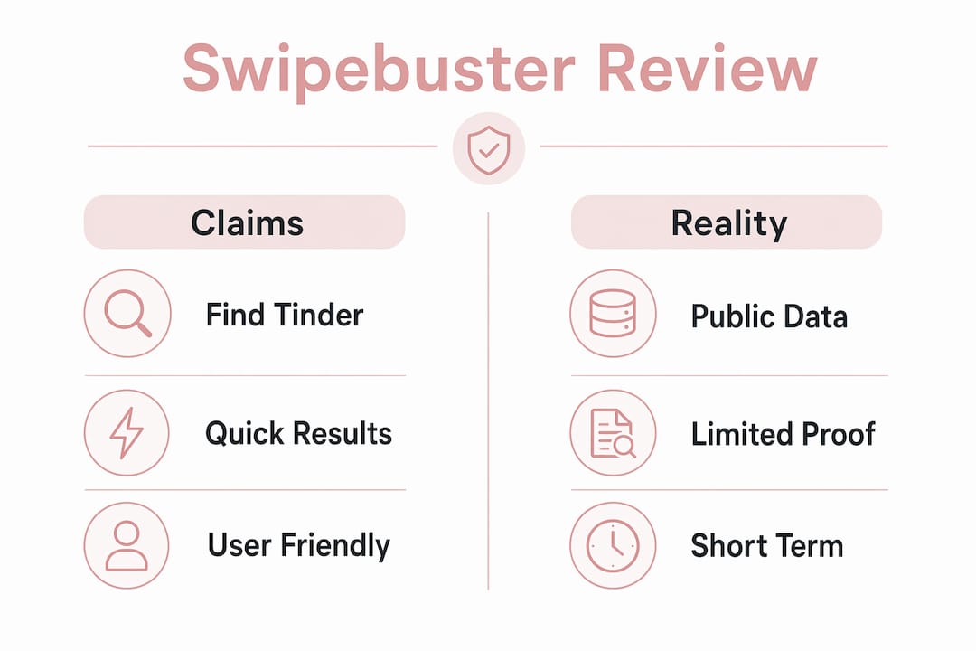 Infographic comparing Swipebuster claims and reality