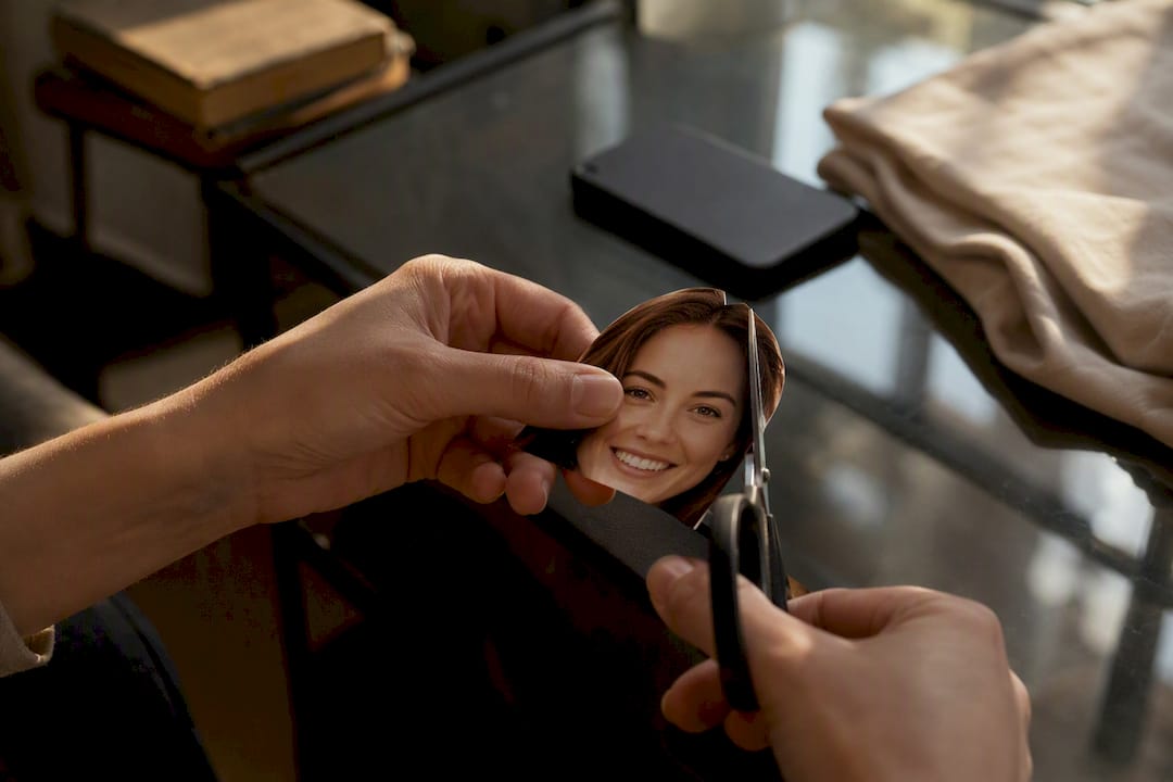 Hands cropping photo for reverse image search