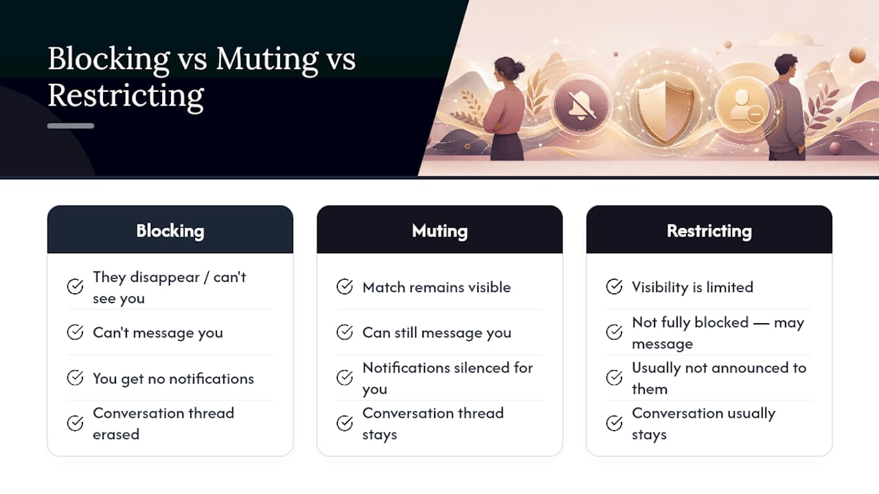 Comparison diagram of blocking, muting, restricting effects