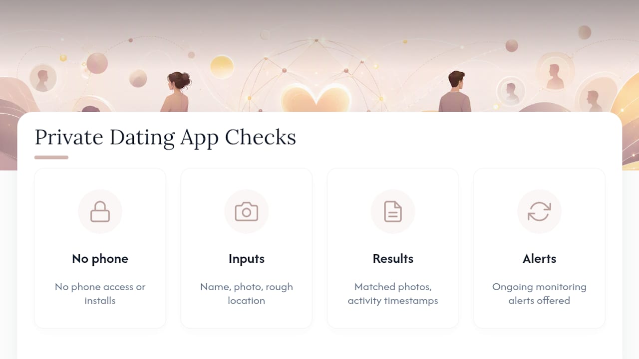 Get a Private, Legal Tinder Check With CheaterDetectorAI — overview diagram