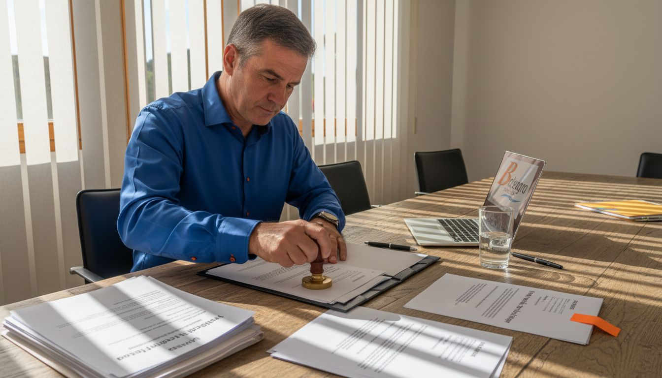 Der Notar beglaubigt die Unterlagen zum Immobilienkauf.