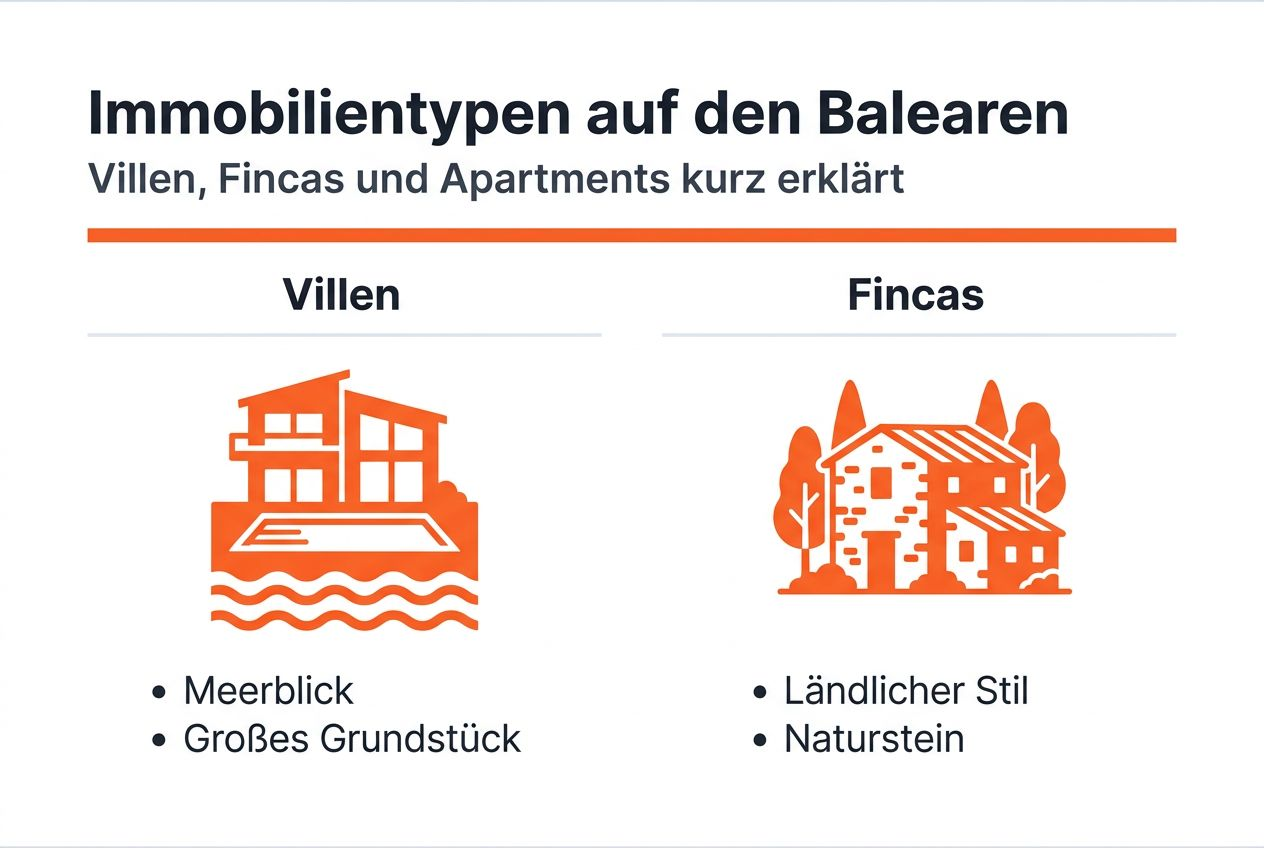 Übersicht der Immobilienarten auf den Balearen: Villen und Fincas im Vergleich
