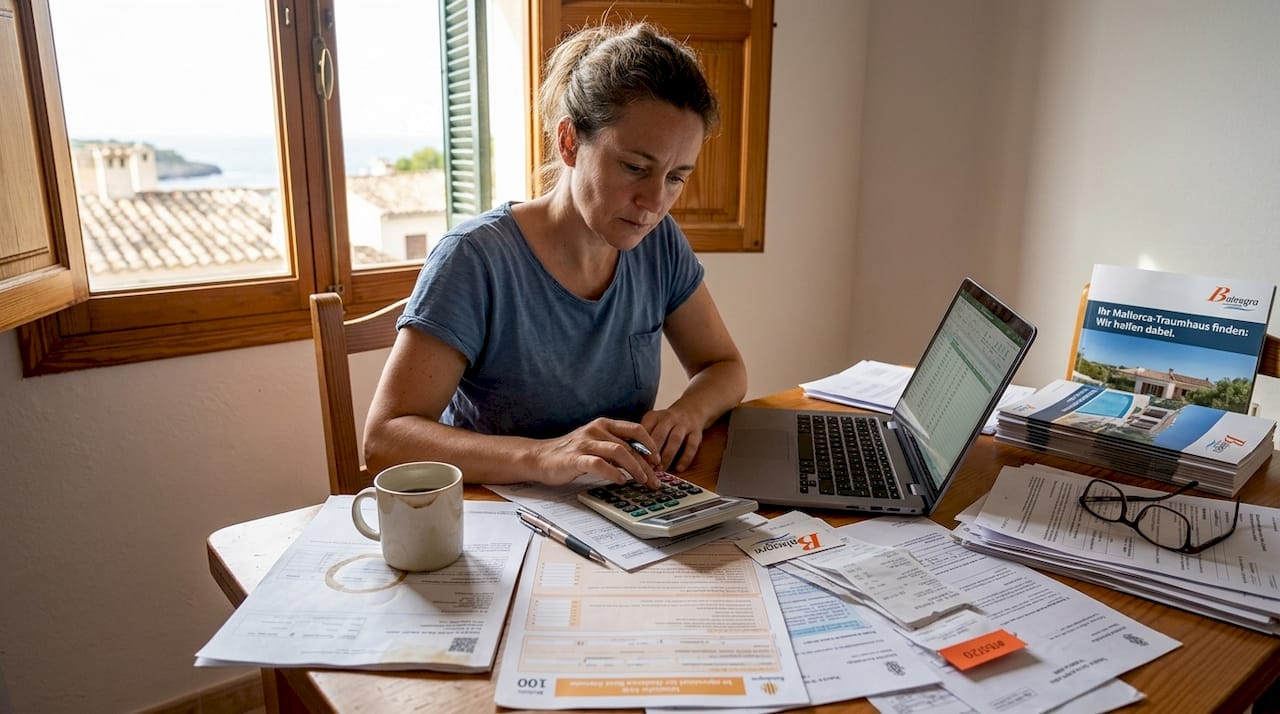 Steuerunterlagen am Tisch durchgesehen und für den Verkauf vorbereitet.