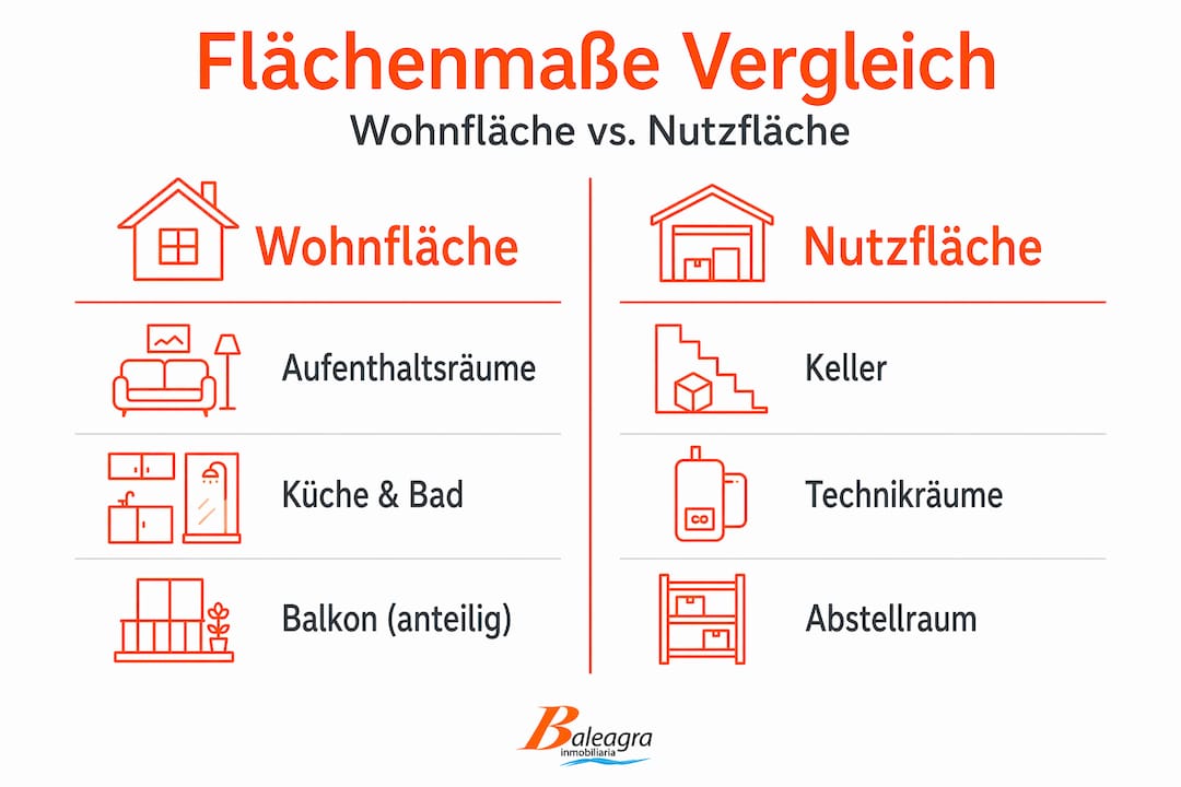 Übersicht: Wohnfläche und Nutzfläche im direkten Vergleich