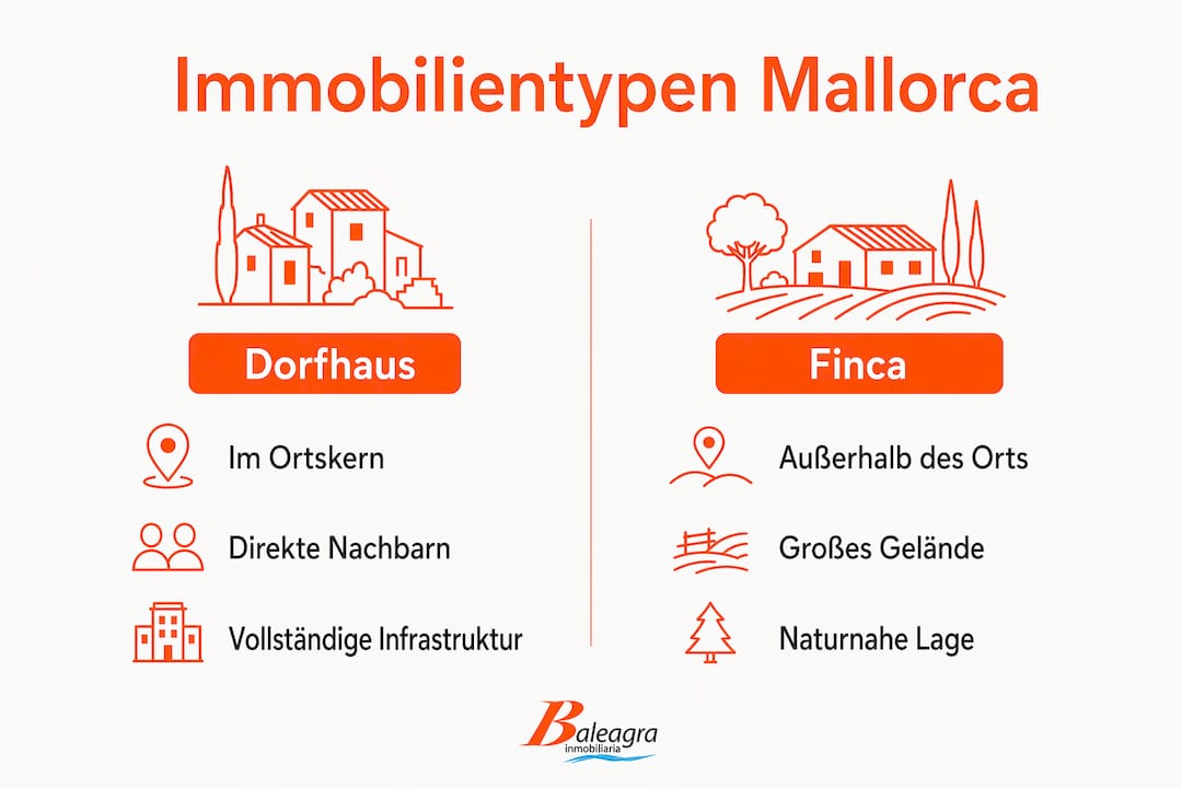 Infografik: Unterschiede zwischen einem Dorfhaus und einer Finca auf Mallorca im Überblick