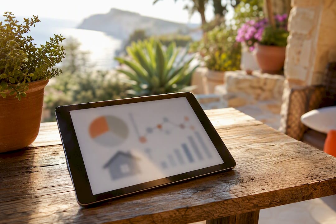 Tablet mit Diagramm zur Besitzverteilung von Investitionen