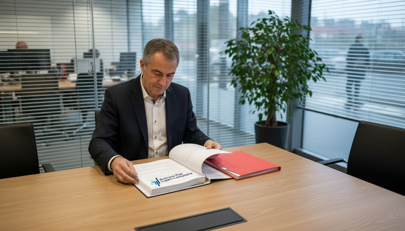 1772171384795 image Un conseiller bancaire se penche sur le business plan d'un projet e-commerce pour en analyser la viabilité et les perspectives de développement.