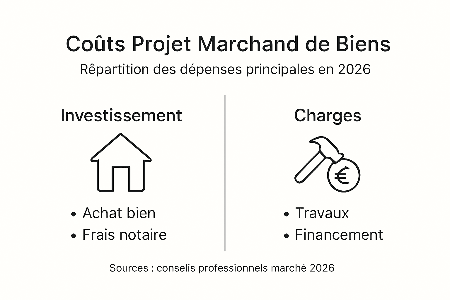 1772445754265 infographie repartition couts projet marchand bien BCOtcIEQU Visuel détaillant la répartition des différents postes de dépenses dans un projet d'achat-revente immobilier