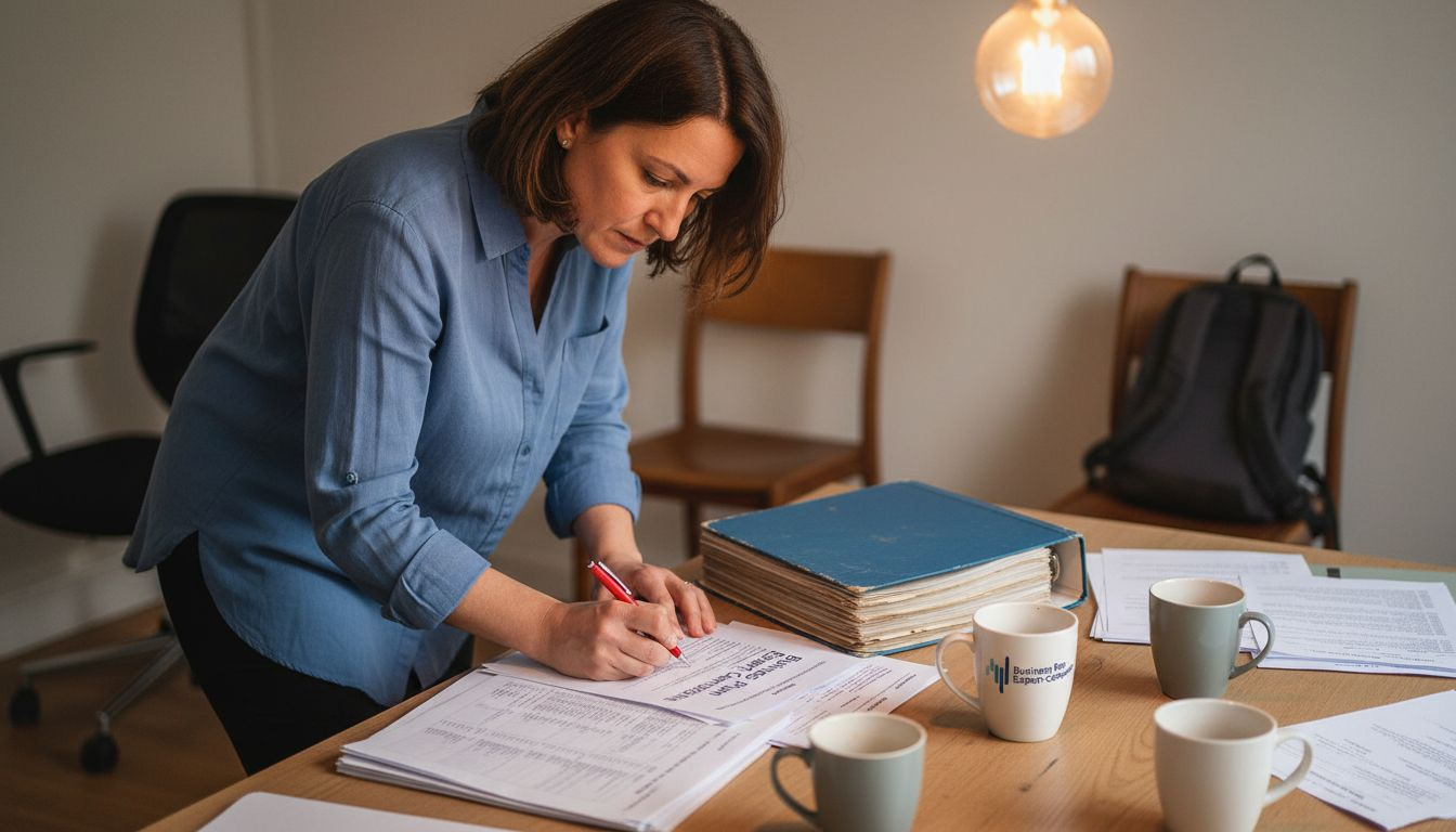 1773060211808 image Une femme passe en revue son business plan en y apportant des modifications.