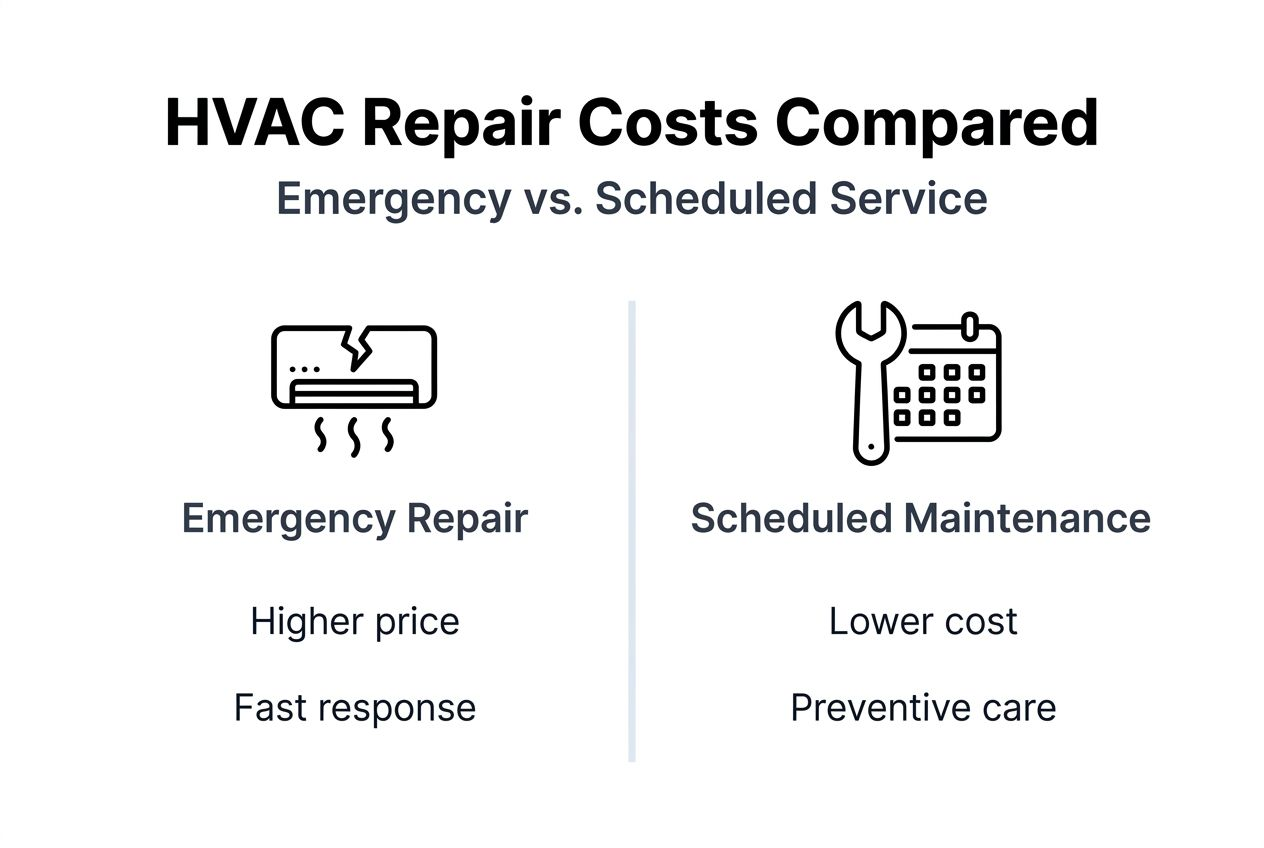 Infographic comparing emergency and scheduled HVAC costs