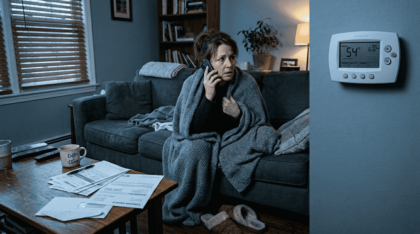 Homeowner phoning for emergency HVAC repair