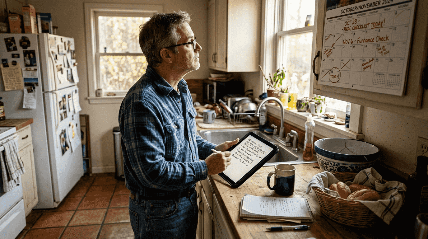 Homeowner making furnace maintenance checklist