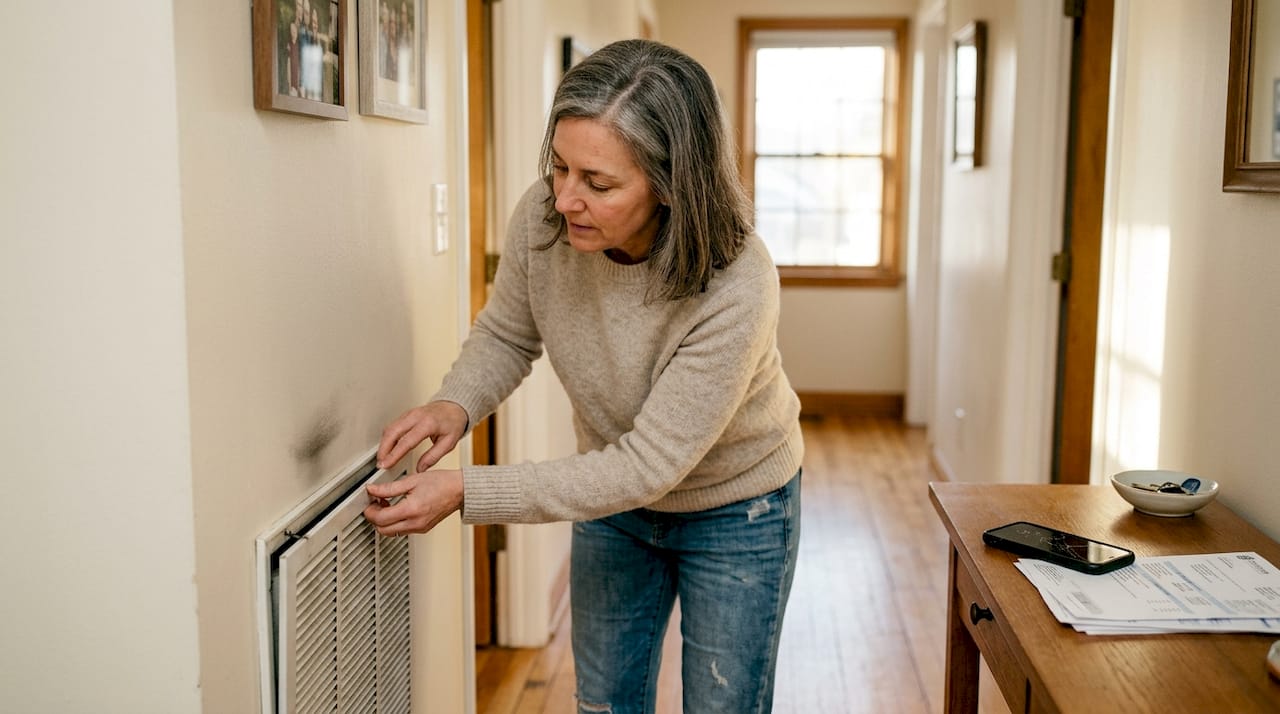 Homeowner checks HVAC vent cover for looseness