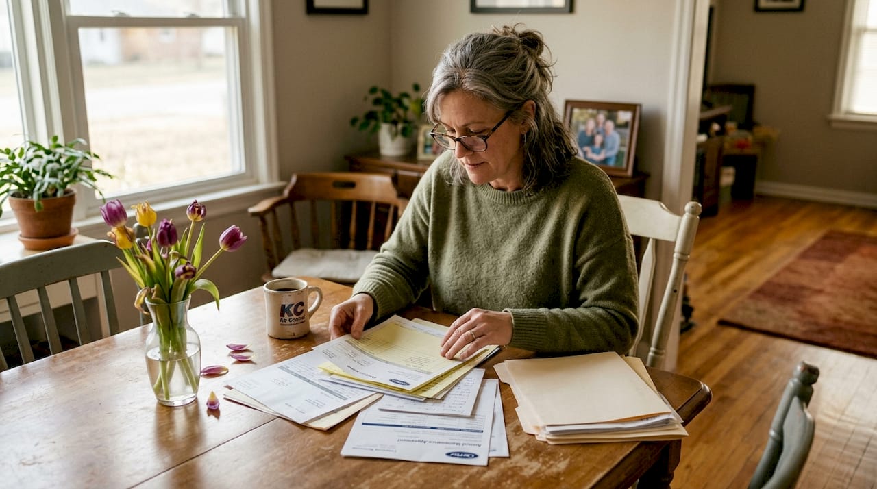 Homeowner reviews HVAC service records