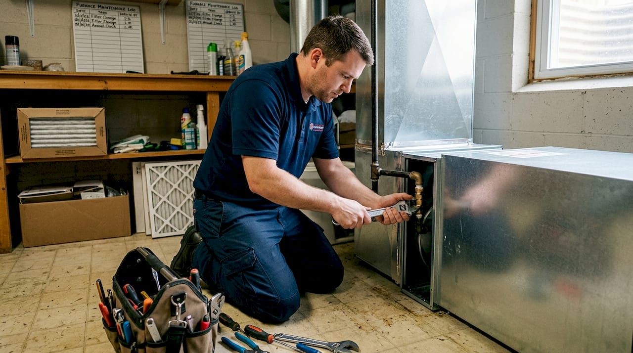 Technician installs new HVAC unit