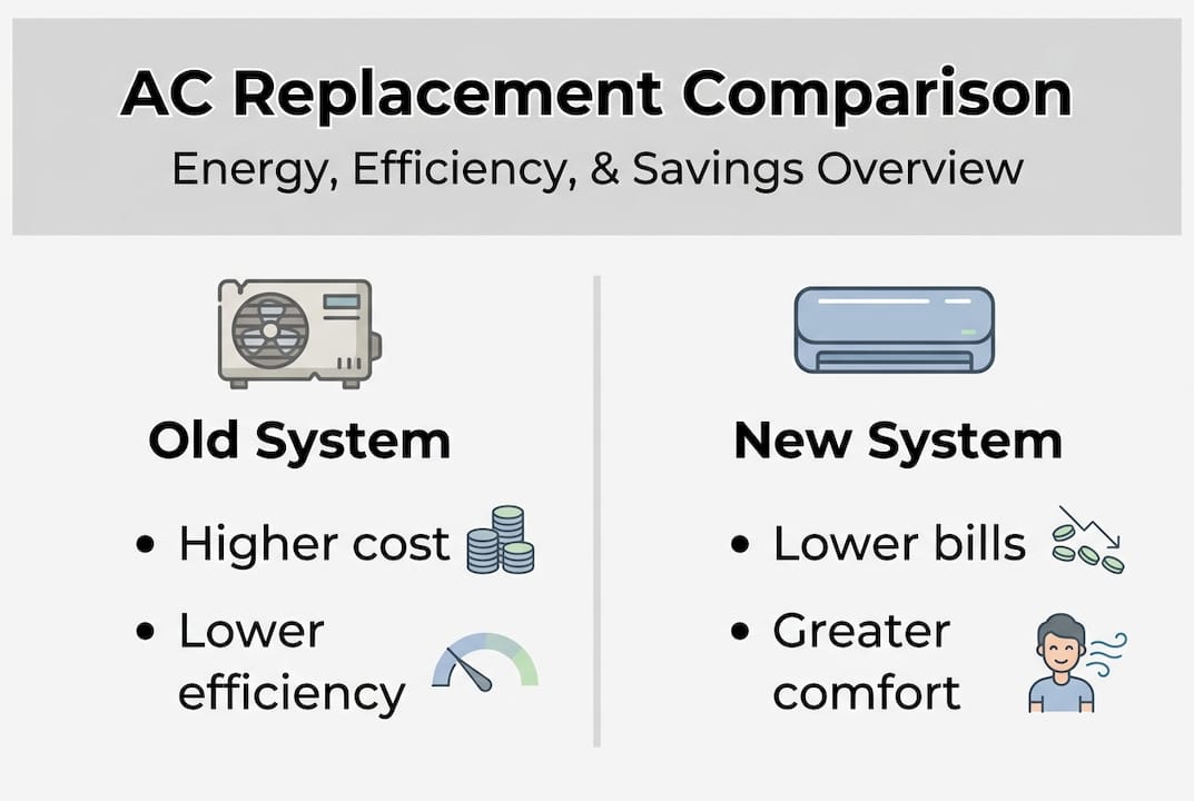 Infographic comparing AC system benefits and costs