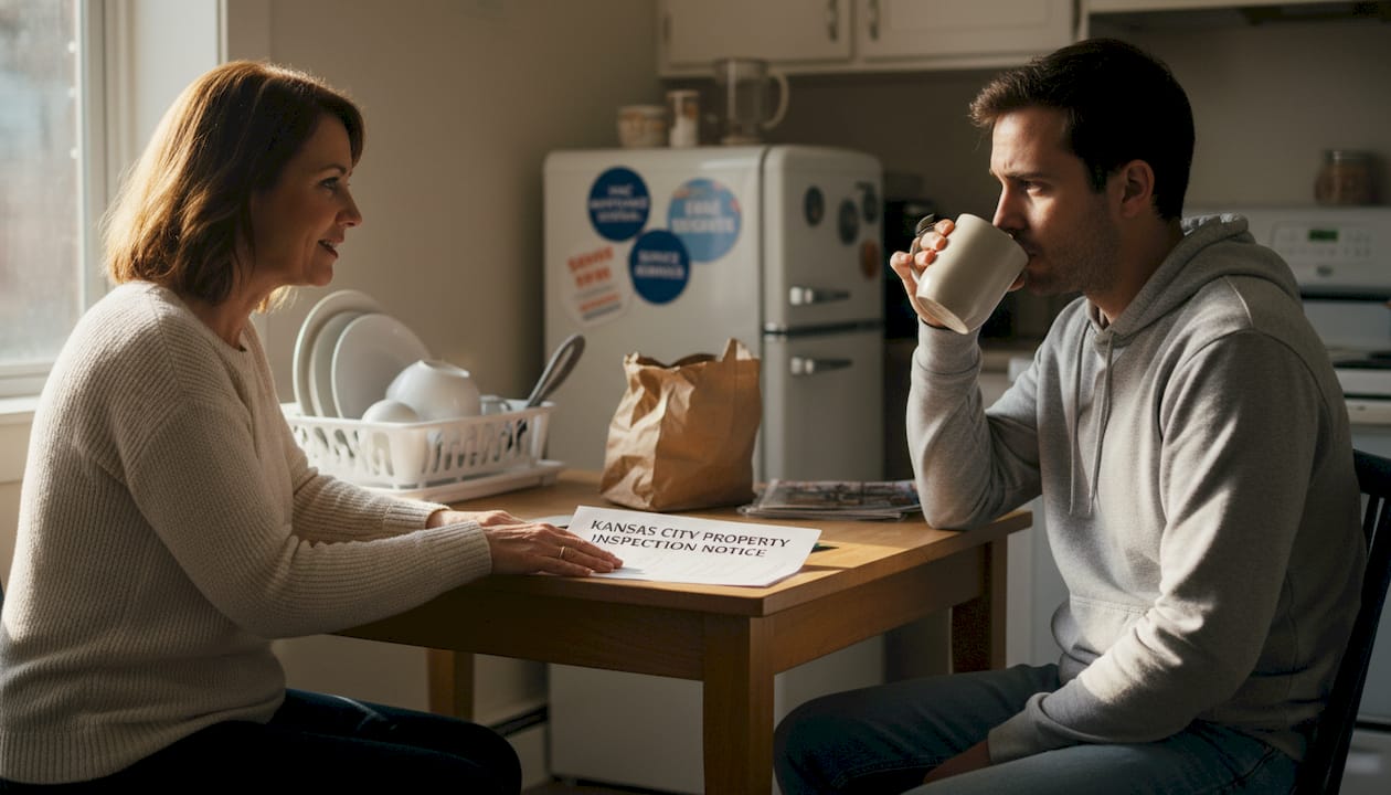 Landlord and tenant discuss compliance paperwork