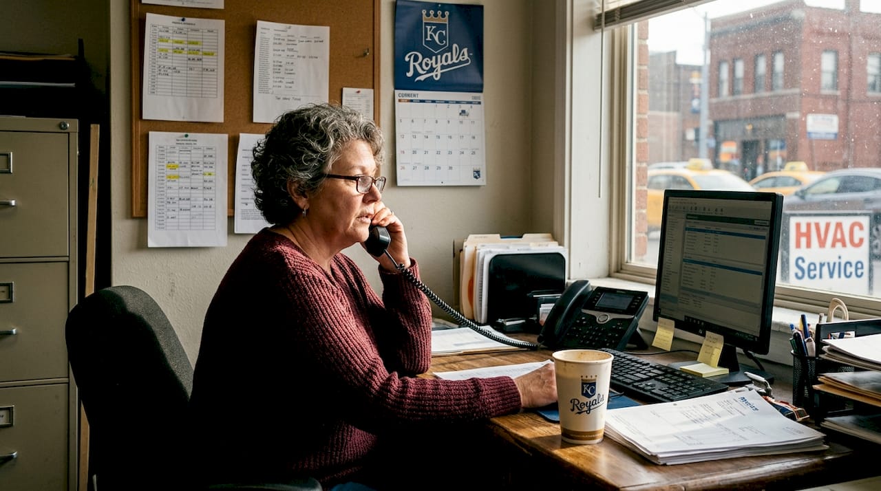 HVAC office dispatcher coordinating emergency repair