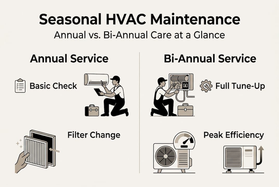 Infographic comparing annual and bi-annual HVAC care