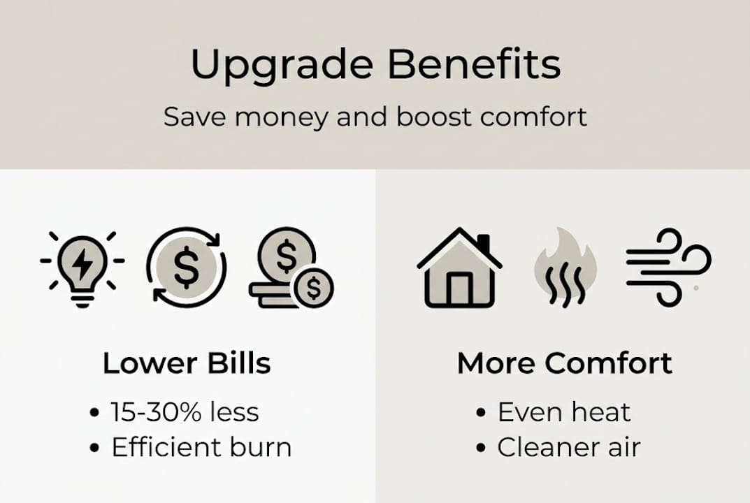 Infographic on heating upgrade savings and comfort
