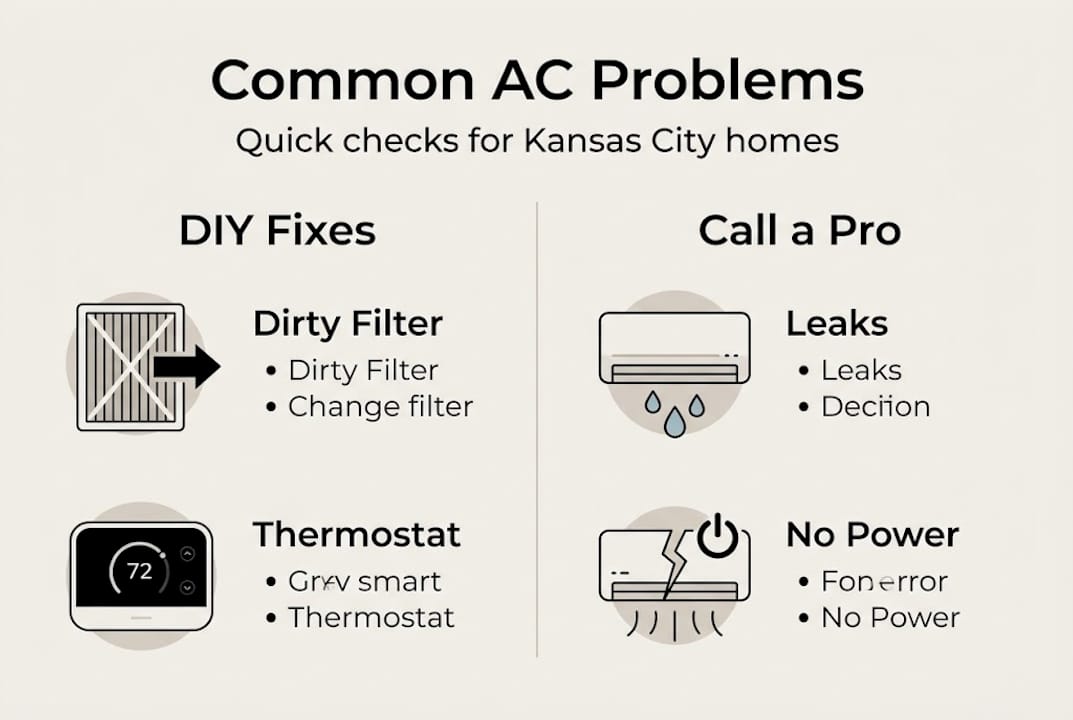 Infographic with common AC problems and fixes
